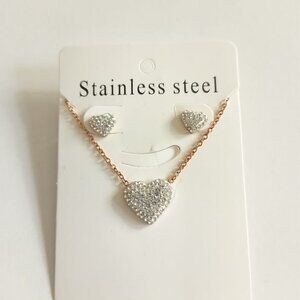 sliver Zircon Heart /golden Pendant Necklace and  Earrings set